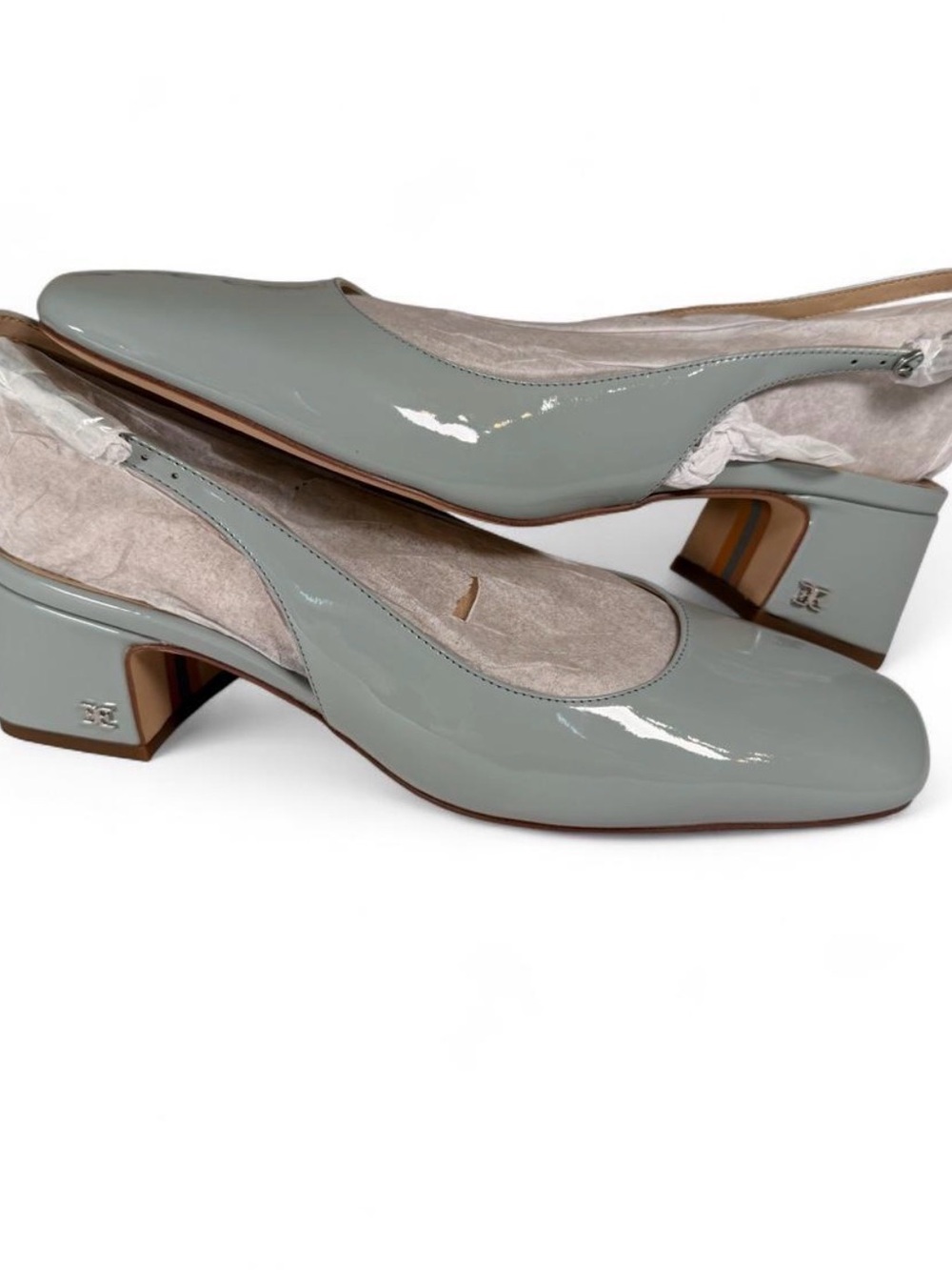 Sam Edelman Terra Seamfoam Blue Patent Slingback Block Heels - Picture 2 of 8
